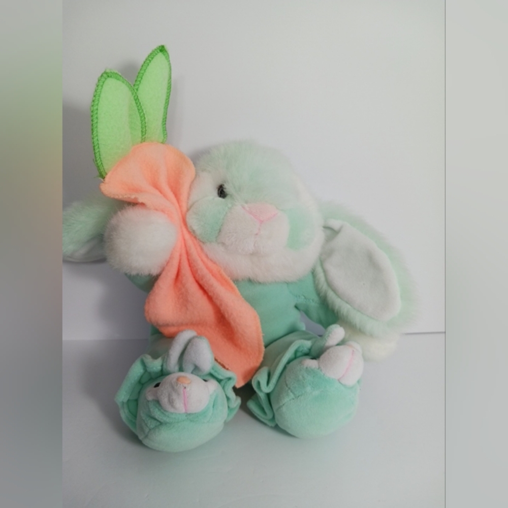 Vintage Commom Wealth Bunny Slippers Rabbit Plush Lovey Green Easter Decor